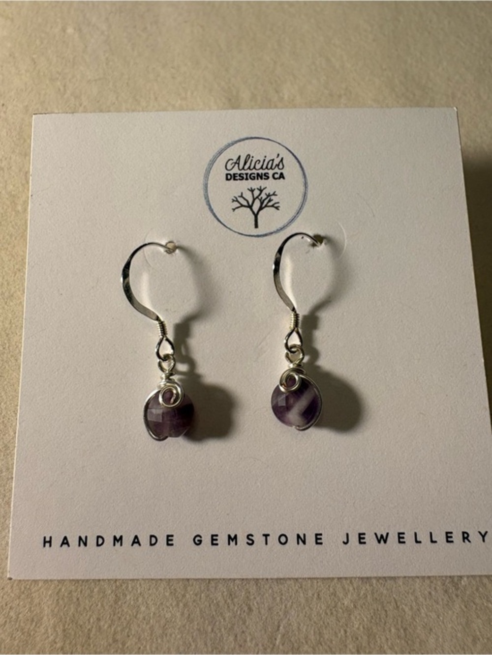 Purple Agate & Sterling Silver Wire-Wrapped Drop Earrings